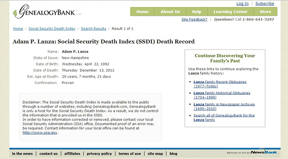 Sandy Hook School Shooting The Adam Lanza Death Certificate